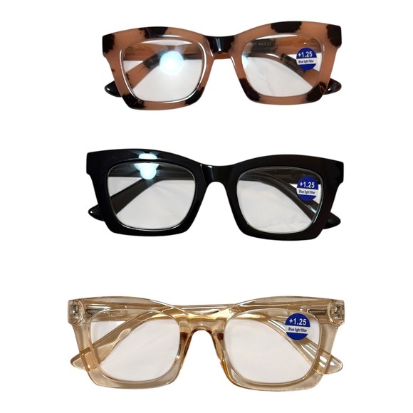 Blue Light Filter Readers 3 Pack Stylish Reading‎ Glasses +1.25 - Picture 1 of 11